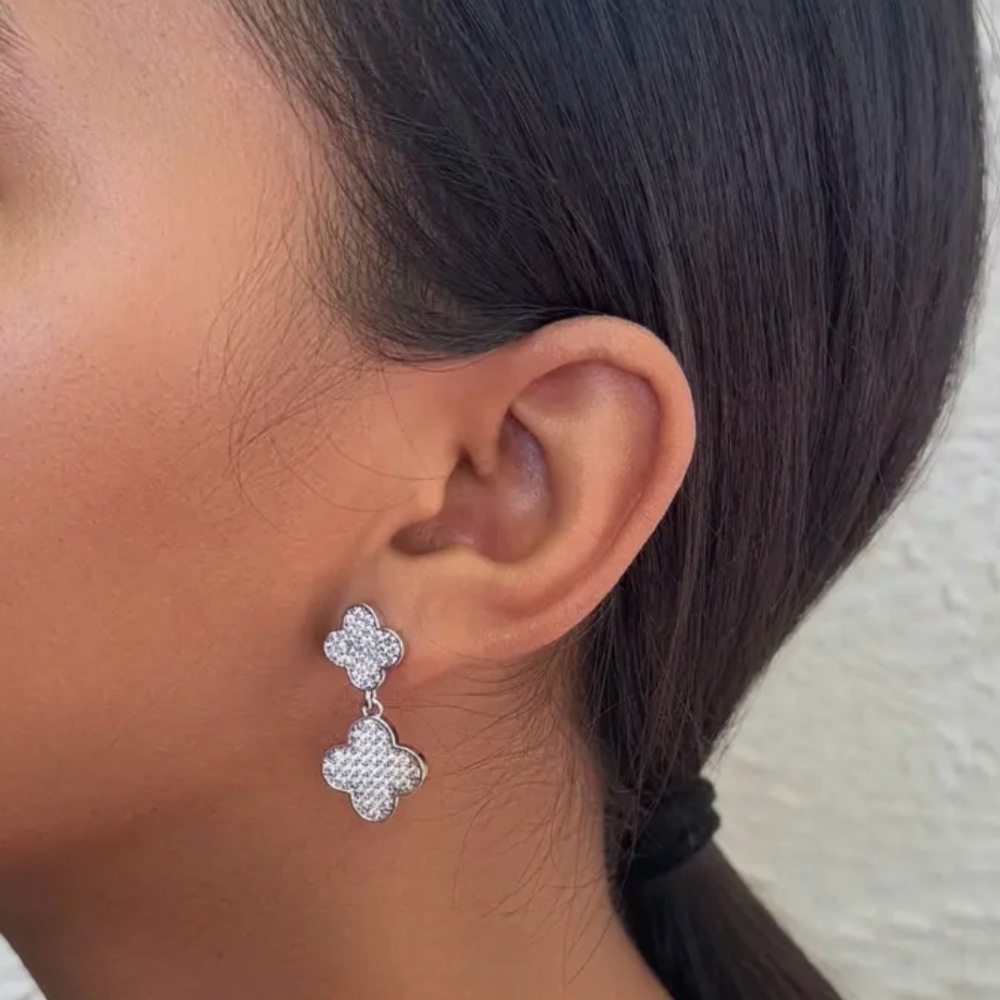 Adina Eden Pavé Cubic Zirconia Clover Drop Earrings